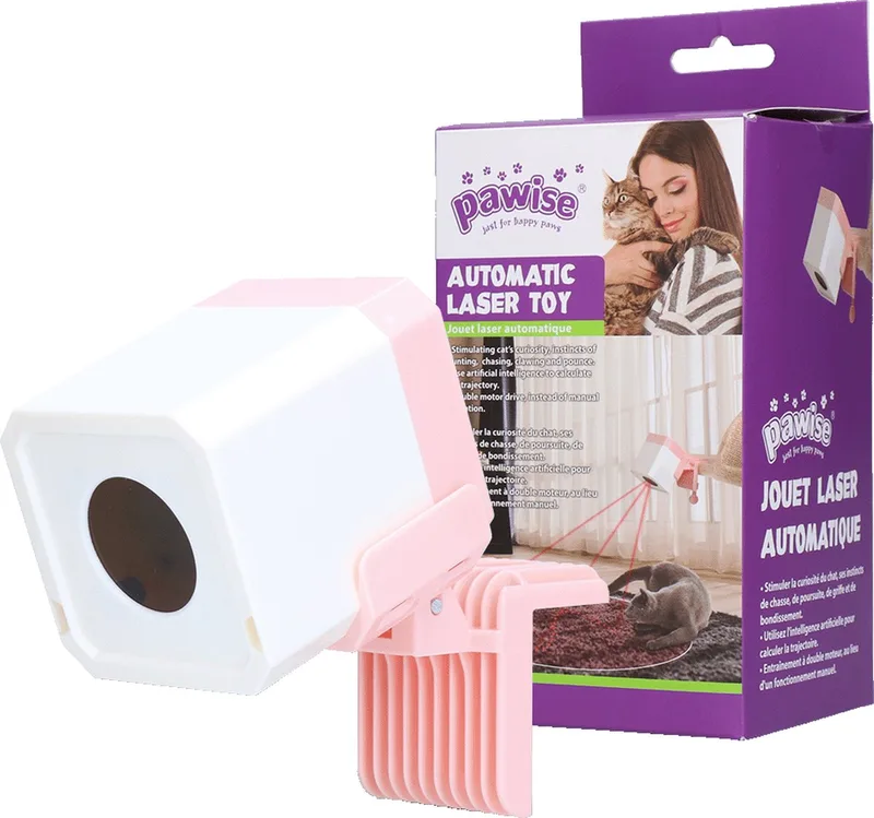 Automatic Laser toy - Kattenspeelgoed - Automatische laser pointer - stimuleert nieuwsgierigheid en jachtinstinct - Batterijen niet inbegrepen - Roze/Wit de Pawise en Rose – photo produit