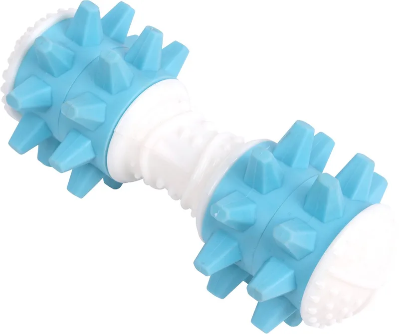 kauwspeelgoed – Kauwbot met Giggle-geluid – Kauwstaaf in de vorm van een Dumbbell fra Pawise i Hvid – produktbillede