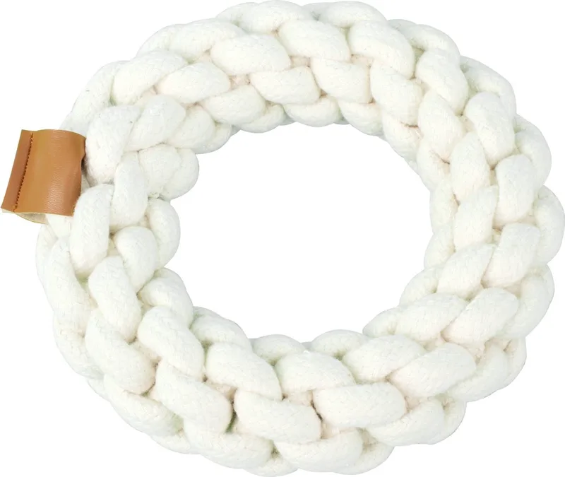 Premium cotton toy - ring - honden speelgoed - hondenspeeltje - flost en masseert het tandvlees - diameter 19cm de Pawise en Beige – photo produit