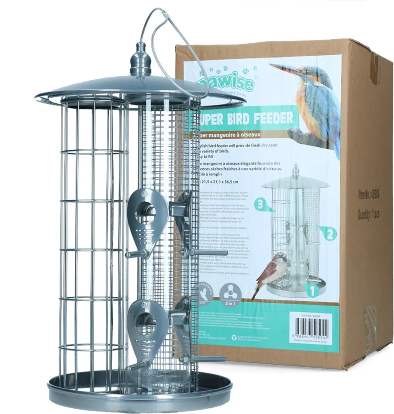 Triple Bird Feeder von Pawise in Silber – Produktfoto