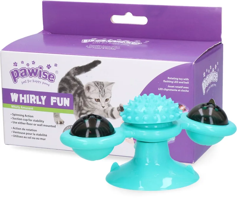 Twirly Whirly - Kattenspeeltje - Roterend kattenspeelgoed - Met belletje en LED lampje - Inclusief batterijen by Pawise in Blue – product photo