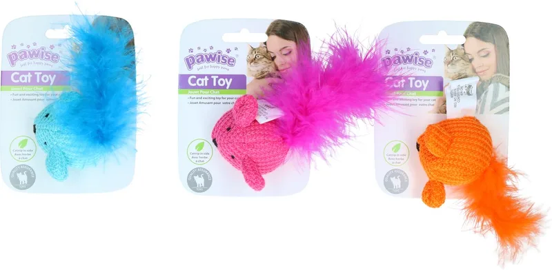 Wool mice toy asst Speelgoed voor katten - Kattenspeelgoed - Kattenspeeltjes de Pawise en Multicolore – photo produit