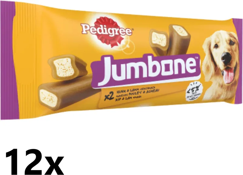 12x Pedigree - Jumbone Medium Kip & Lam - Hondensnacks - 180 g de Pedigree – photo produit