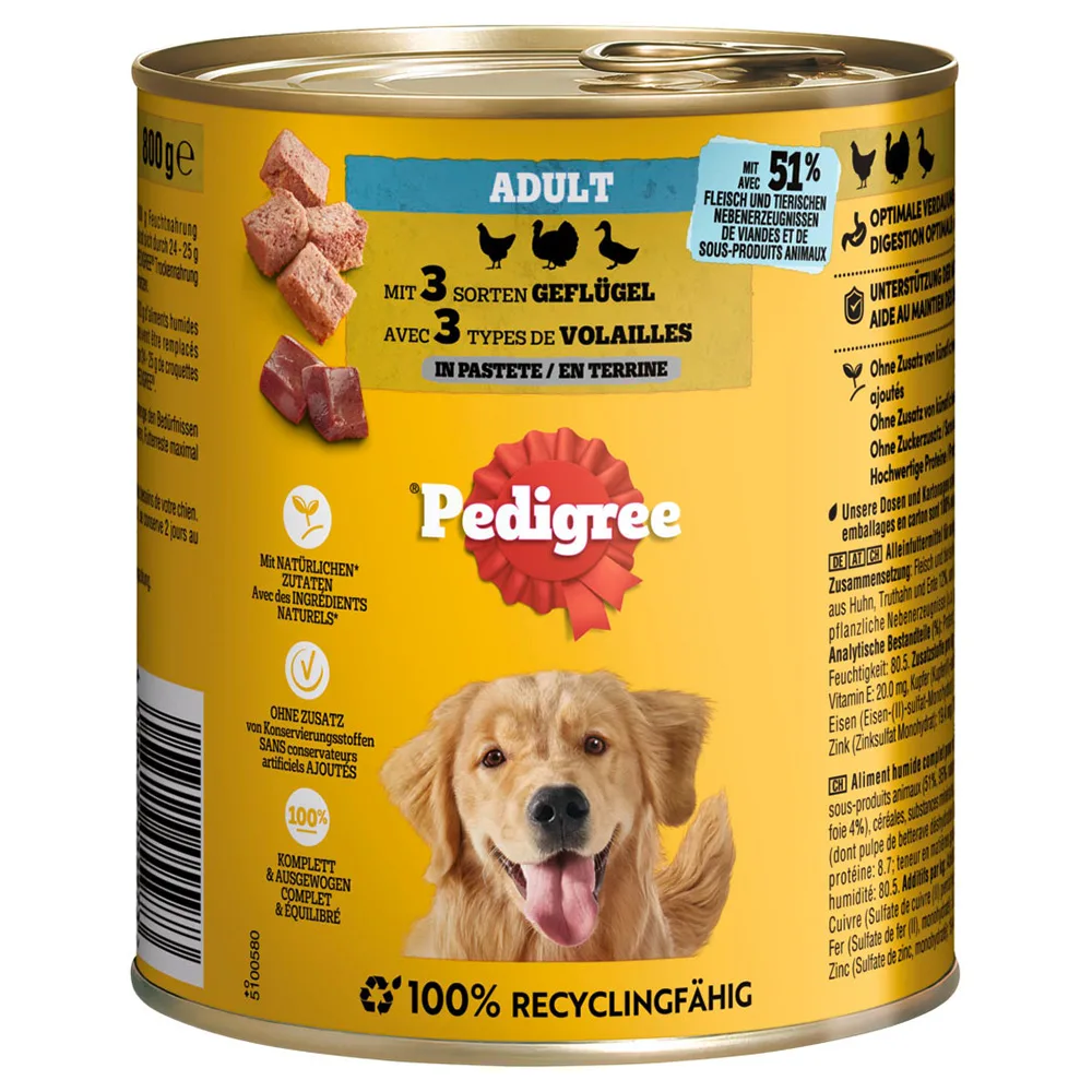 12x800g Gevogelte in paté Pedigree Classic natvoer voor honden by Pedigree – product photo