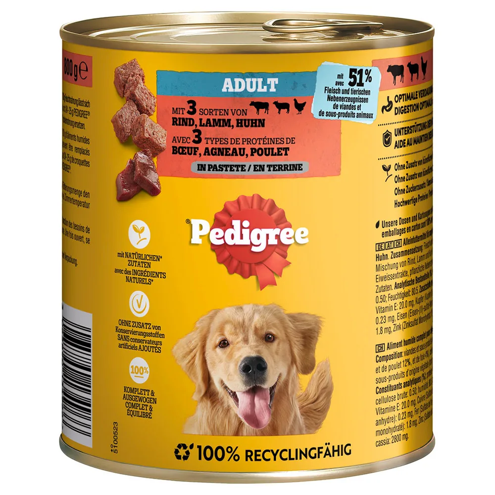 12x800g Rund, lam & Kip in paté Pedigree Classic natvoer voor honden van Pedigree – productfoto