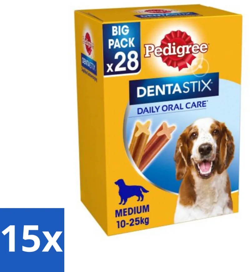 15 x Pedigree - Dentastix - Medium - Multipack - 28 Stix - 720 Gram - Hondensnacks - Tanden Reinigen - Tandplak Verminderen - Gezonde Mondhygiëne - Hondentandplak van Pedigree – productfoto