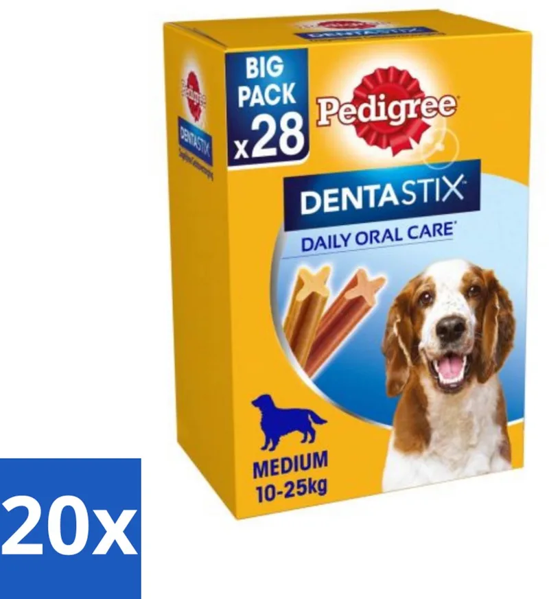 20 x Pedigree - Dentastix - Medium - Multipack - 28 Stix - 720 Gram - Hondensnacks - Tanden Reinigen - Tandplak Verminderen - Gezonde Mondhygiëne - Hondentandplak by Pedigree – product photo