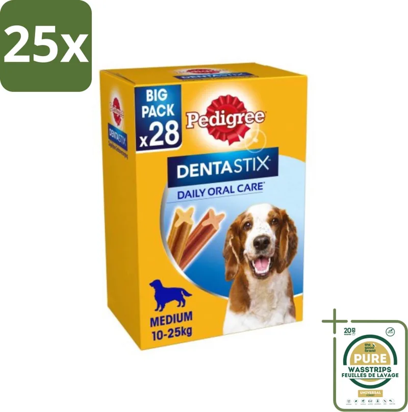 25 x Pedigree - Dentastix - Medium - Multipack - 28 Stix - 720 Gram - Grootverpakking - Hondensnacks - Tanden Reinigen - Tandplak Verminderen - Gezonde Mondhygiëne - Hondentandplak by Pedigree – product photo