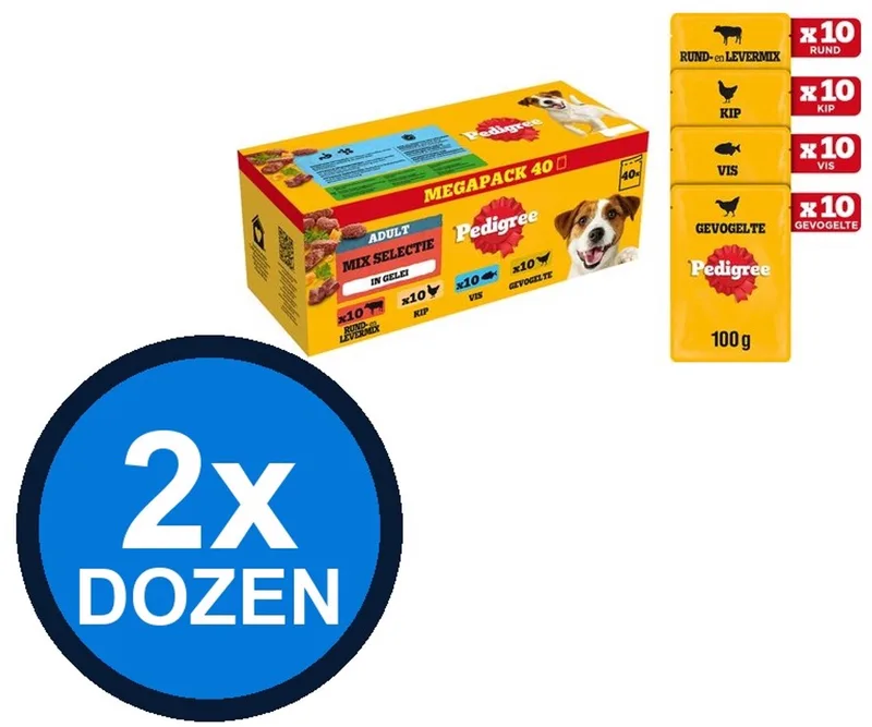 2x Pedigree - Adult Mix Selectie in Gelei Pouch Multipack - Hondenvoer Natvoer - 40x100g by Pedigree – product photo