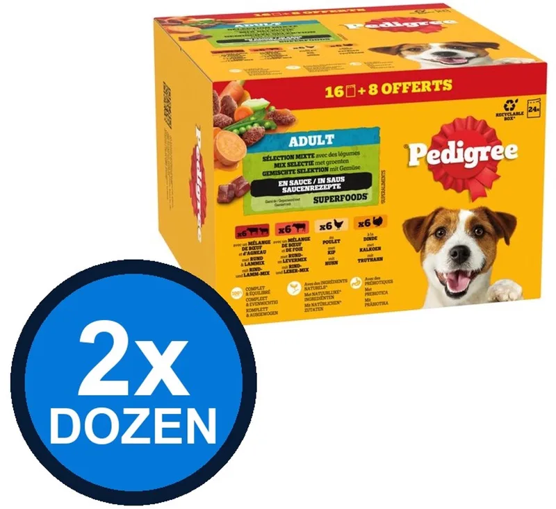 2x Pedigree - Adult Mix Selectie in Saus Pouch Multipack - Hondenvoer Natvoer - 24x100g by Pedigree – product photo