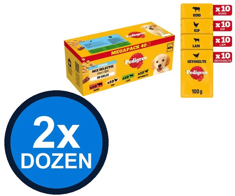 2x Pedigree - Junior Mix Selectie in Gelei Pouch Multipack - Hondenvoer Natvoer - 40x100g fra Pedigree – produktbillede