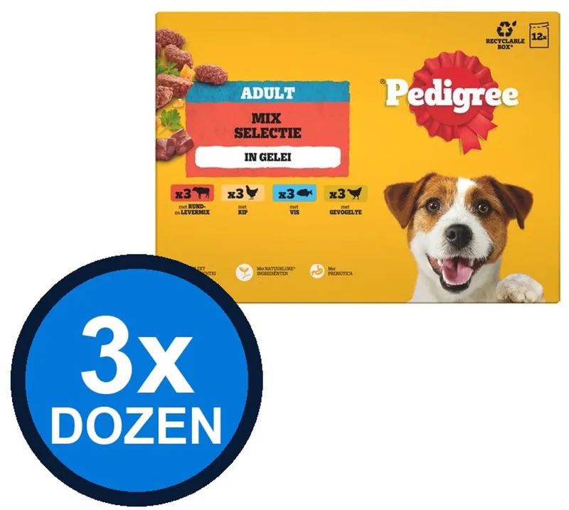 3x Pedigree - Adult Favorieten Selectie in Gelei Pouch Multipack - Hondenvoer Natvoer - 12x100g de Pedigree – photo produit