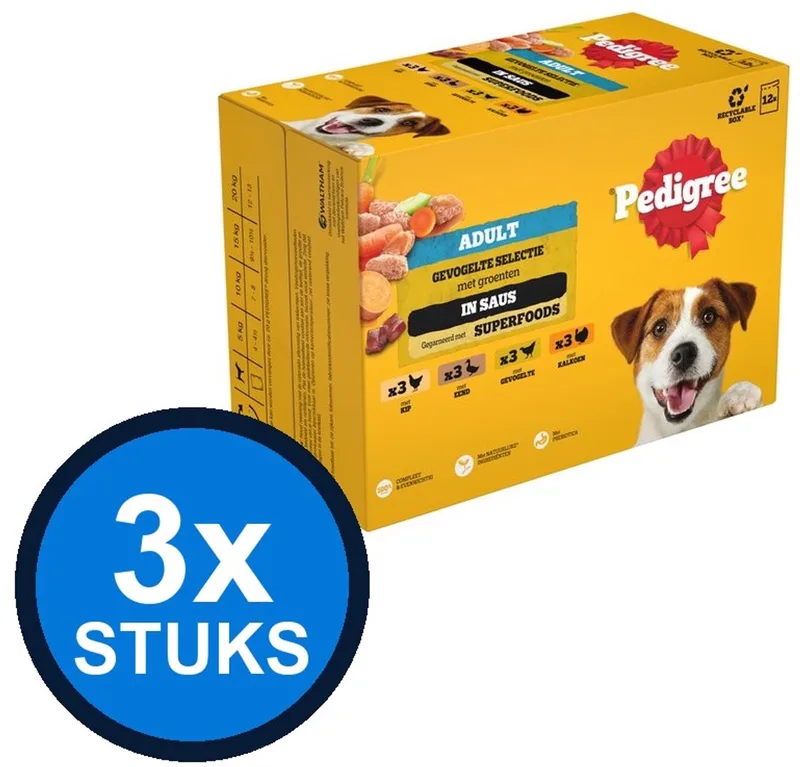 3x Pedigree - Adult Gevogelte Selectie in Saus Pouch Multipack - Hondenvoer Natvoer - 12x100g by Pedigree – product photo