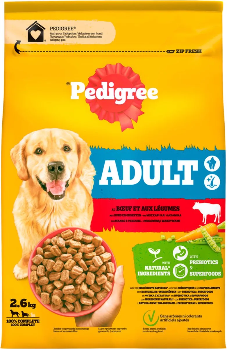 3x Pedigree Adult Hondenvoer Hondenbrokken Rund en Groenten 2,6 kg de Pedigree – photo produit