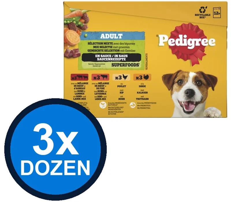 3x Pedigree - Adult Mix Selectie in Saus Pouch Multipack - Hondenvoer Natvoer - 12x100g von Pedigree – Produktfoto