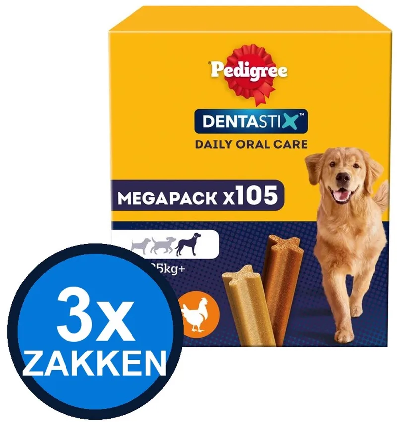 3x Pedigree - Dentastix Maxi Mega Pack Multipack 105-pack - Hondensnacks - 15x270g de Pedigree – photo produit