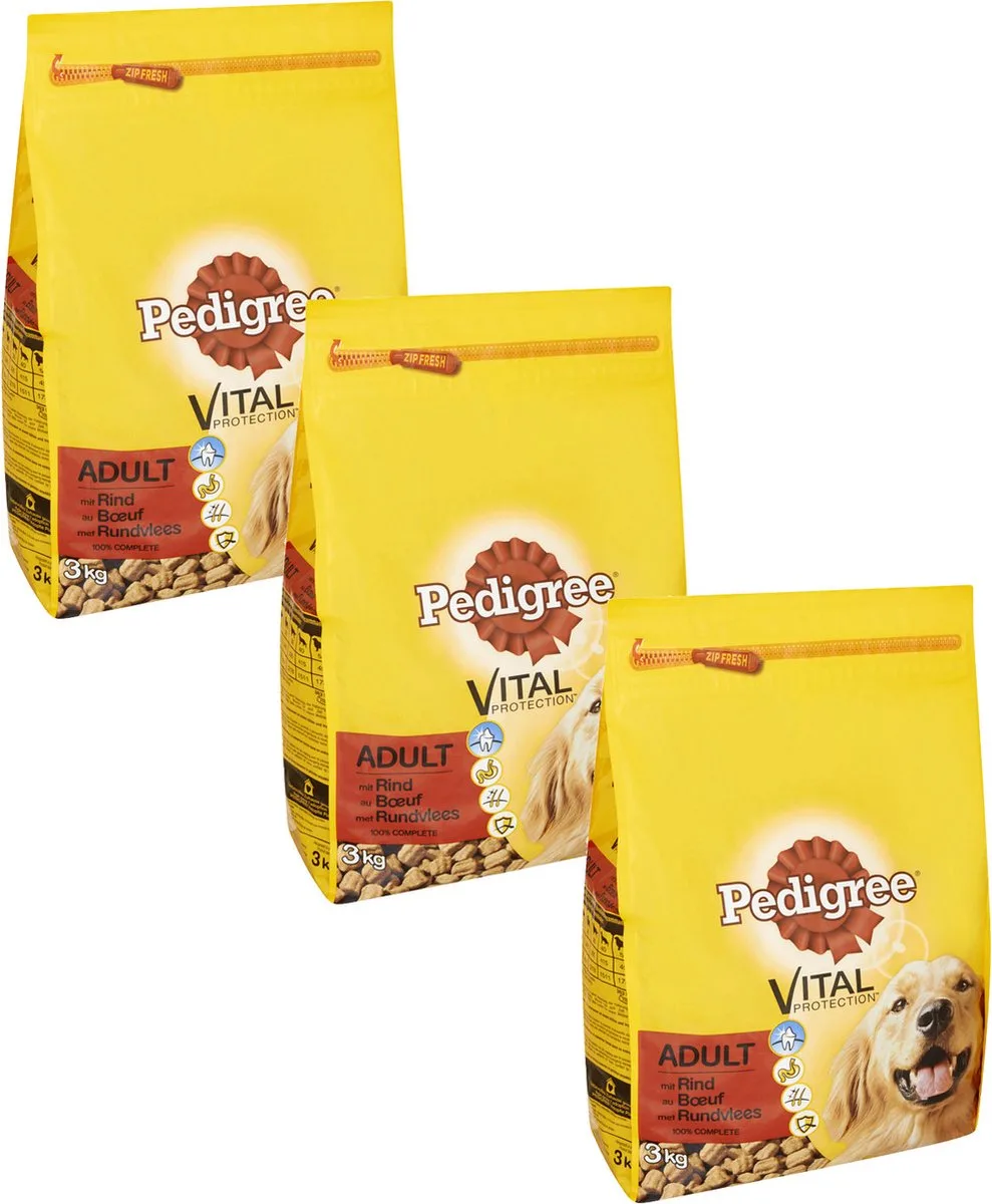 3x Pedigree Vital Droogvoer Adult Rund 3 kg van Pedigree – productfoto