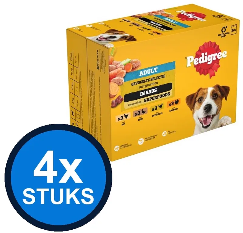 4x Pedigree - Adult Gevogelte Selectie in Saus Pouch Multipack - Hondenvoer Natvoer - 12x100g by Pedigree – product photo