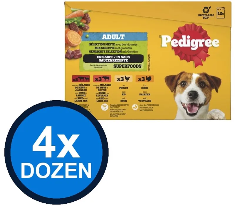 4x Pedigree - Adult Mix Selectie in Saus Pouch Multipack - Hondenvoer Natvoer - 12x100g von Pedigree – Produktfoto