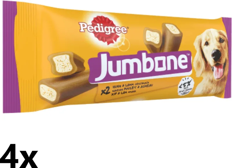 4x Pedigree - Jumbone Medium Kip & Lam - Hondensnacks - 180 g de Pedigree – photo produit