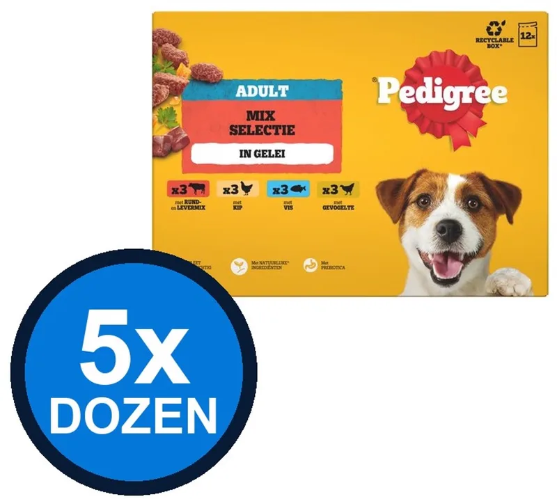 5x Pedigree - Adult Favorieten Selectie in Gelei Pouch Multipack - Hondenvoer Natvoer - 12x100g van Pedigree – productfoto
