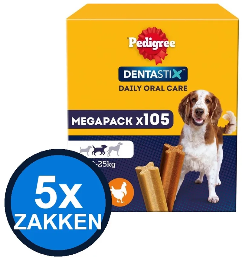 5x Pedigree - Dentastix Medium Mega Pack Multipack 105-pack - Hondensnacks - 15x180g by Pedigree – product photo