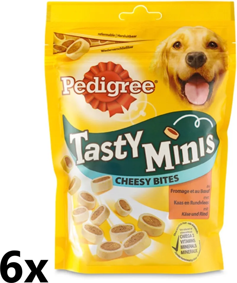 6x Pedigree - Tasty Minis Cheesy Bites Kaas & Rund - Hondensnacks - 140 g von Pedigree – Produktfoto