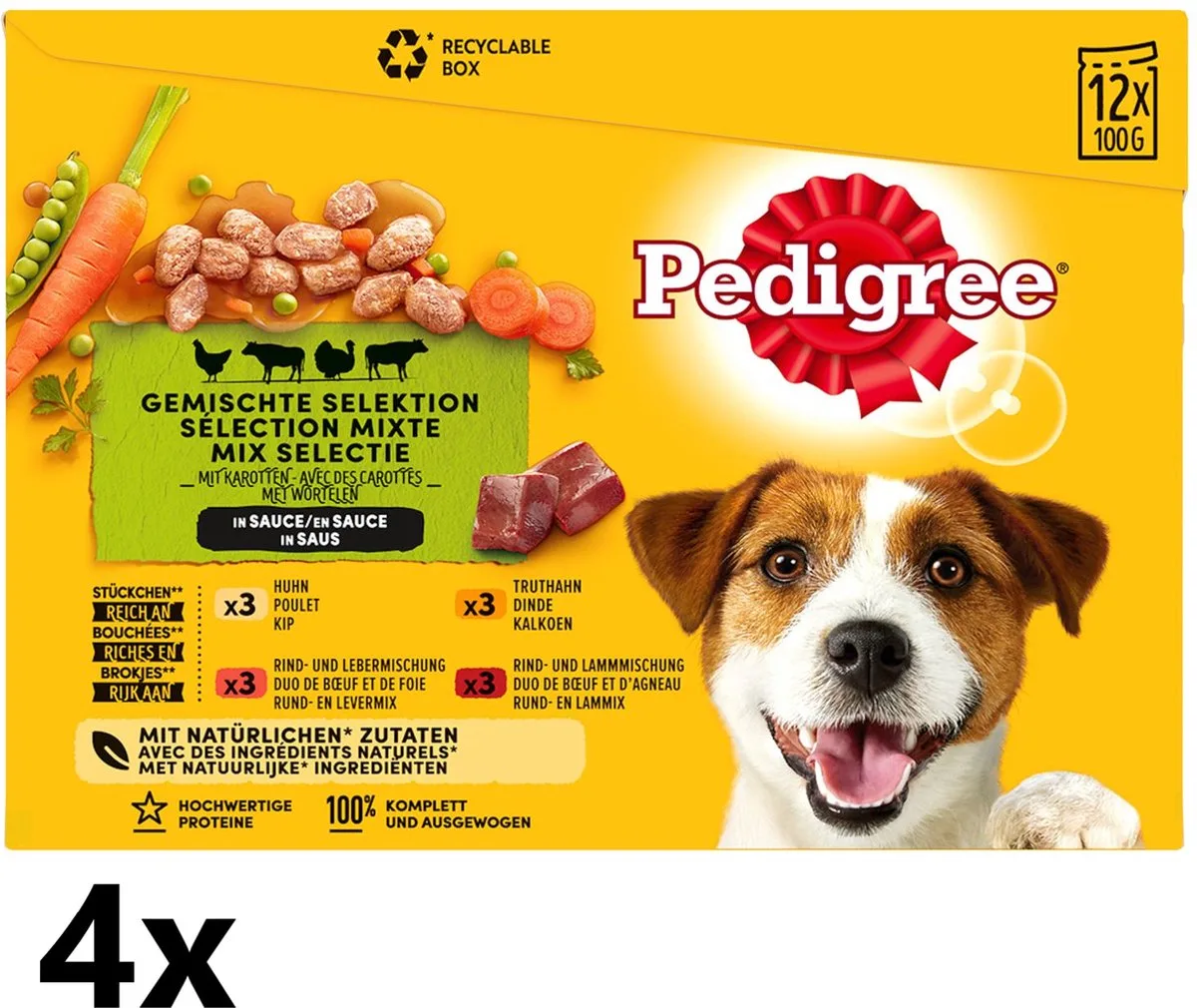 Adult - 4 verpakkingen van 12x100 g - Multipack Maaltijdzakjes van Pedigree – productfoto
