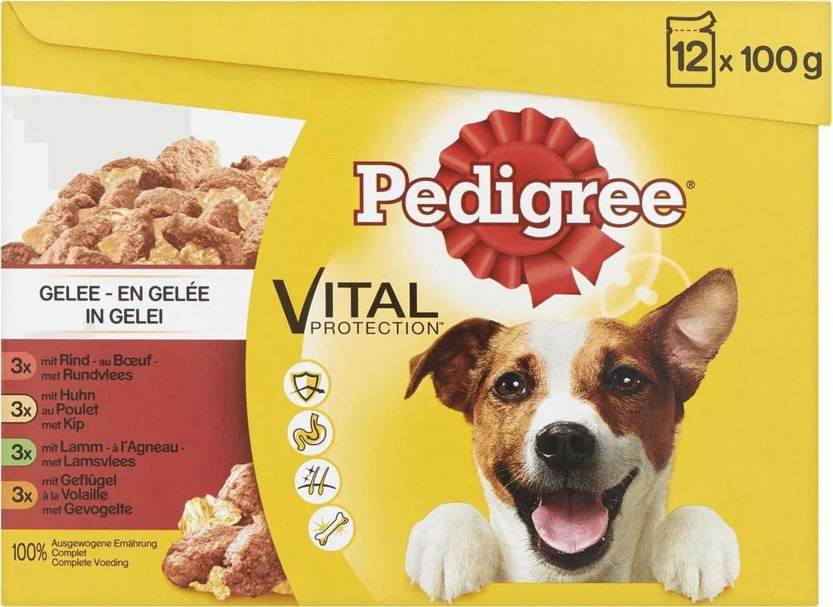 Adult Favourites Multipack - Rundvlees en Gevogelte in gelei - 12 x 100 gr van Pedigree – productfoto