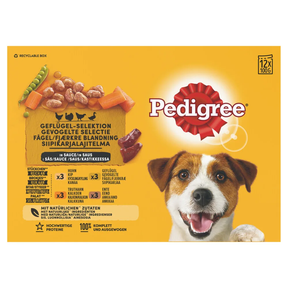 Adult Hondenvoer Maaltijdzakjes in Saus Gevogelte en Groenten 12 x 100 gr van Pedigree – productfoto
