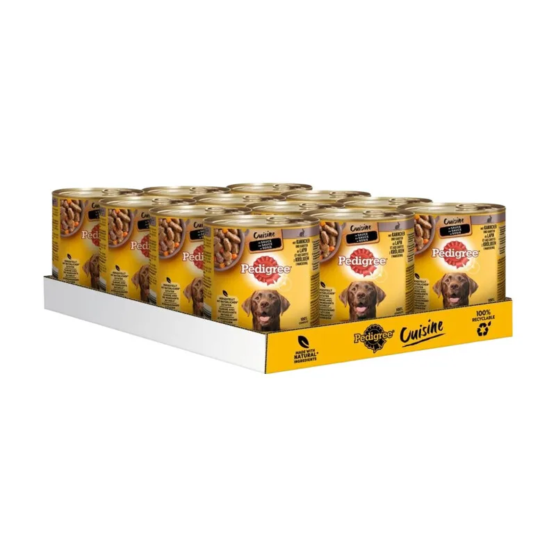 Adult Hundefutter Nassdosen - Kaninchen & Karotten in Soße, 12 x 800 g Dosen von Pedigree – Produktfoto