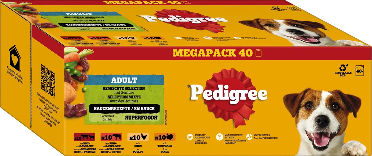 Frischebeutel Adult 100 g 40-Pack Gemischte Selektion in Sauce - 4.000 g från Pedigree – produktbild