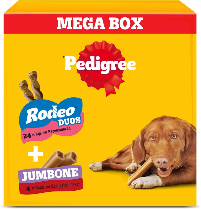 Hondensnacks - Megabox - 24 x Rodeo en 4 x Jumbone - 780g de Pedigree – photo produit