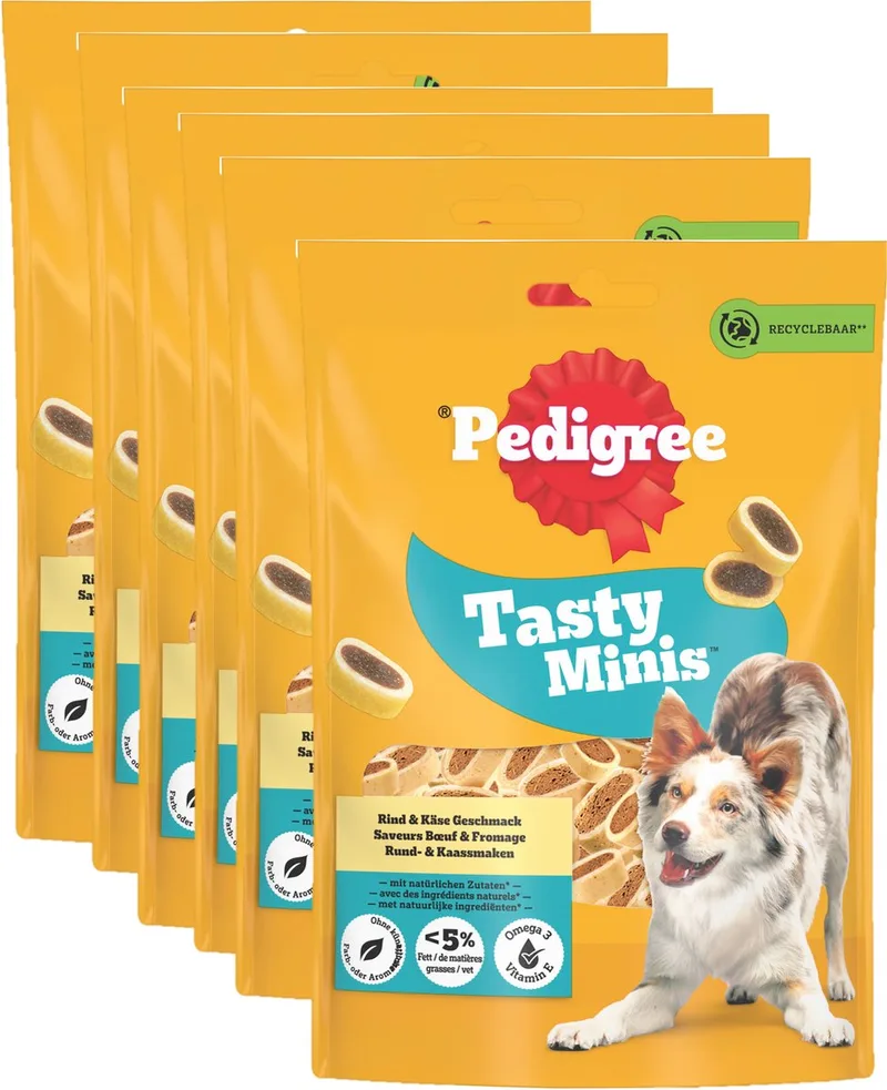 Hondensnacks - Tasty Minis Cheesy Bites - Kaas Rund - 6x140g fra Pedigree – produktbillede