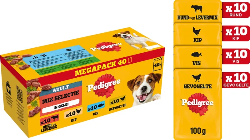 Hondenvoer - Mix Selectie in gelei - Maaltijdzakjes - 40 x 100 g de Pedigree – photo produit