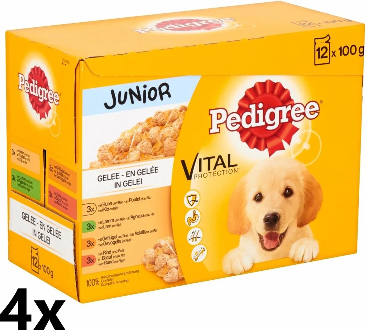 In Gelei - Junior - 4 verpakkingen van 12x100 g - Multipack Maaltijdzakjes van Pedigree – productfoto