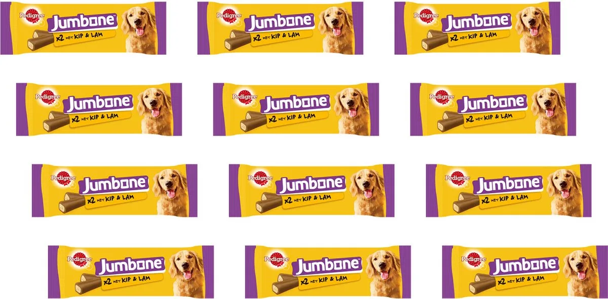 Jumbone Medium Kip&Lam 2pc 180g 1x12 van Pedigree – productfoto