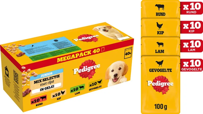 Junior Hondenvoer - Mix Selectie in gelei - Maaltijdzakjes - 40 x 100 g von Pedigree – Produktfoto