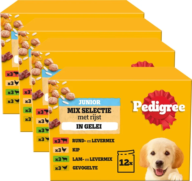 Junior Hondenvoer - Mix Selectie in gelei - Maaltijdzakjes - 4x 12x100g von Pedigree – Produktfoto