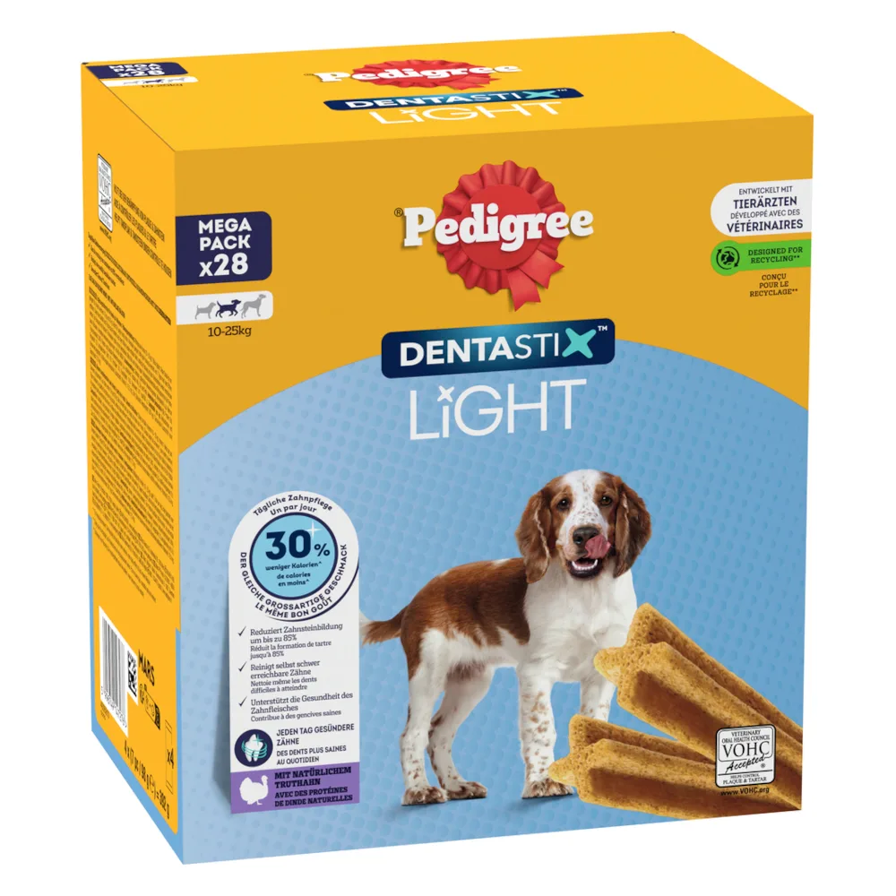 Multipack (56 stuks) Pedigree Dentastix Light: Dental Chews voor middelgrote honden (10-25kg) hondensnacks van Pedigree – productfoto