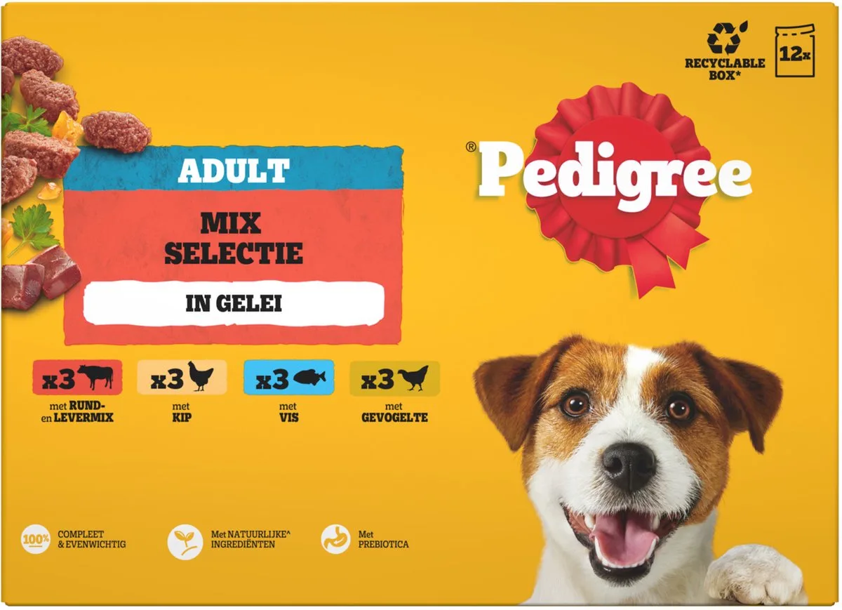 Natvoeding Honden - 12x100g Maaltijdzakjes In Gelei - Volwassen Honden, Variatie Met Vlees van Pedigree – productfoto