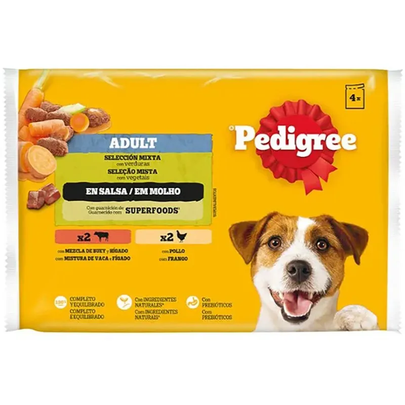 Pack De 4 Nourriture Humide Pour Chien Au Poulet Bœuf Et Légumes 13x4x150g de Pedigree – photo produit