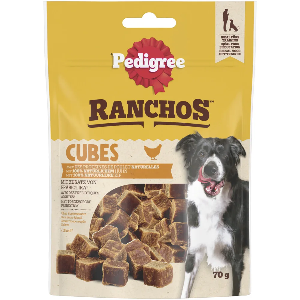 Ranchos Cubes Hondensnacks Kip 70 gr van Pedigree – productfoto