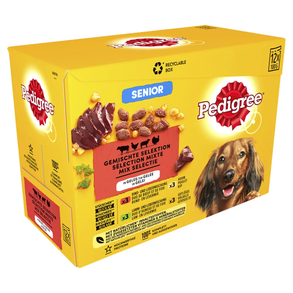 Senior Honden Natvoer Vlees en Gevogelte in Gelei 12 x 100 gr van Pedigree – productfoto
