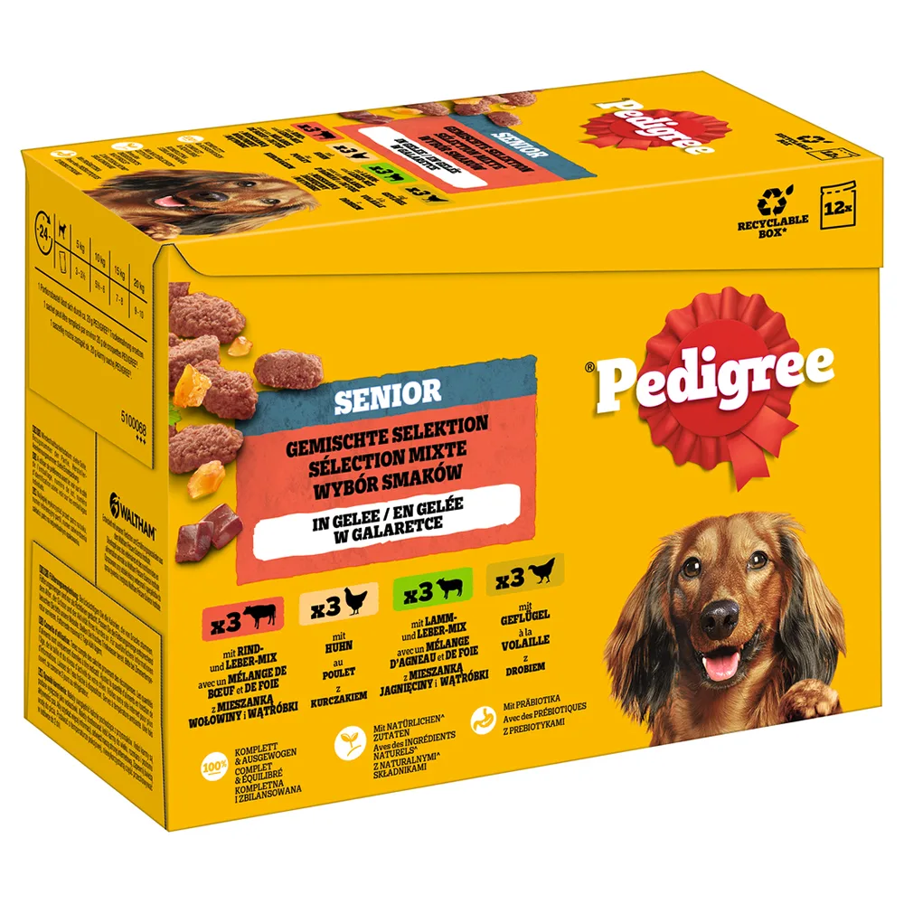 Senior Maaltijdzakjes Multipack Natvoer voor Honden - Voordeelpakket: Gemengde selectie in gelei (4 varianten) 48 x 100 g van Pedigree – productfoto