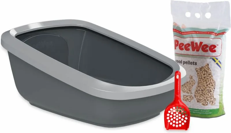 EcoGranda XXL Kattenbak Startpakket Grijs/Antraciet - 66,5 x 48,5 x 28 cm von PeeWee in Antraciet-grijs – Produktfoto