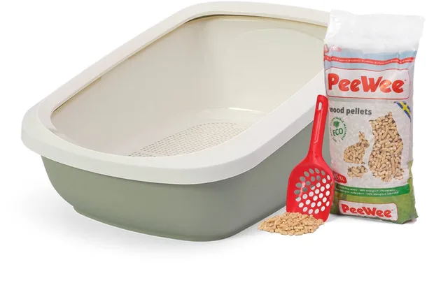 grote XXL kattenbak systeem EcoGranda startpakket - in een nieuwe trendy pastelkleur / crème - incl. Peewee korrels + schepje – 66,5 x 48,5 x 46,5 cm