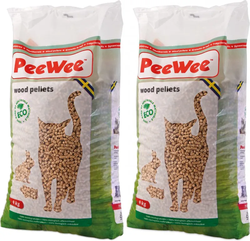 Houtkorrels Kattenbakvulling - 2 x 9 kg (18 kg, 28l) von PeeWee – Produktfoto