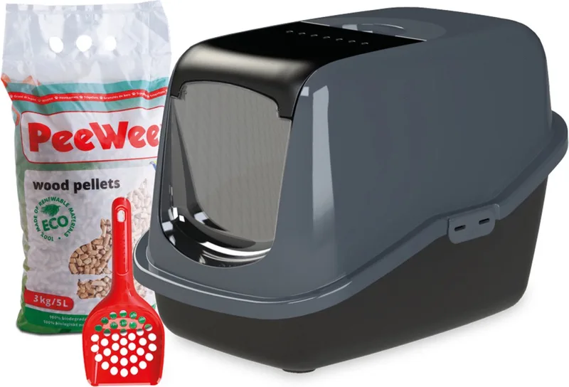Kattenbak EcoHus Startpakket - 56 x 39 x 38,5 cm by PeeWee in Anthracite – product photo