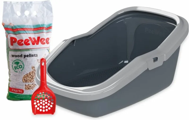 Kattenbak EcoMinor Startpakket - 56 x 39 x 27.5cm von PeeWee in Grau – Produktfoto